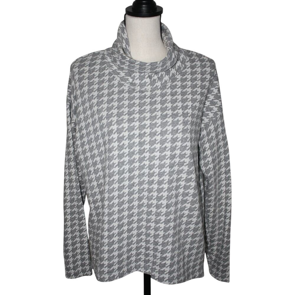 Hatley Women's Tops Medium Sweatshirt Long Sleeve Turtle Neck Gray White Cotton